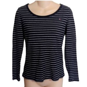 Tommy Hilfiger Black Striped Long Sleeve Shirt Size Women's Medium